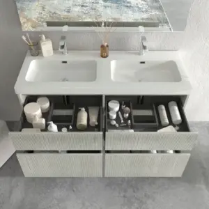 Móvel de casa de banho suspenso 4 gavetas YOKO Polar com lavatório de resina Branco – imagem 2