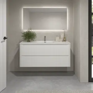 Móvel de casa de banho suspenso 2 gavetas TOSCANA com lavatório de porcelana acabamento millerigue BRANCO – imagem 1