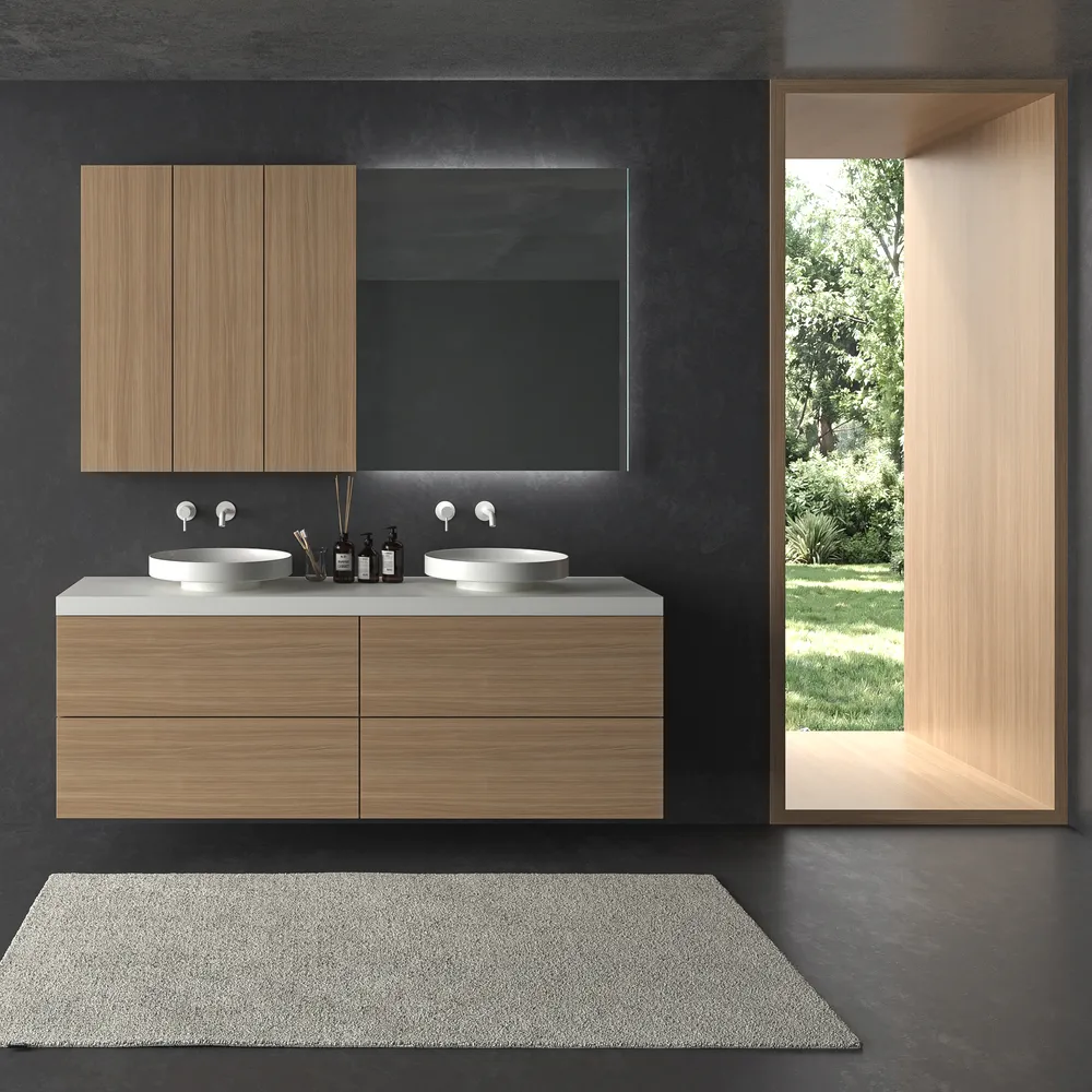 Móvel de casa de banho suspenso TESIS 4 gavetas NOGUEIRA BOHEME com tampo SOLID SURFACE – imagem 1