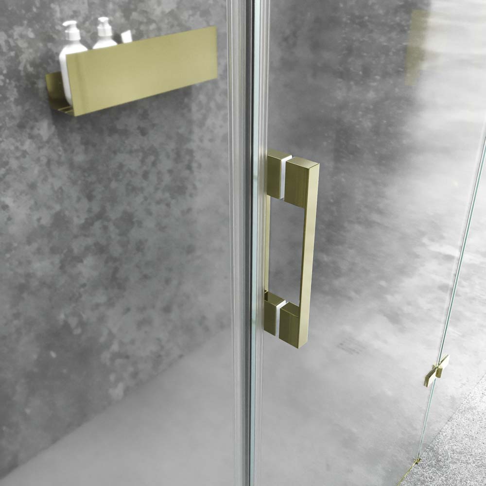 Divisória de duche frontal SILEX 2 fixos - 1 porta rebatível à medida. Acabamento DOURADO MATE – imagem 4