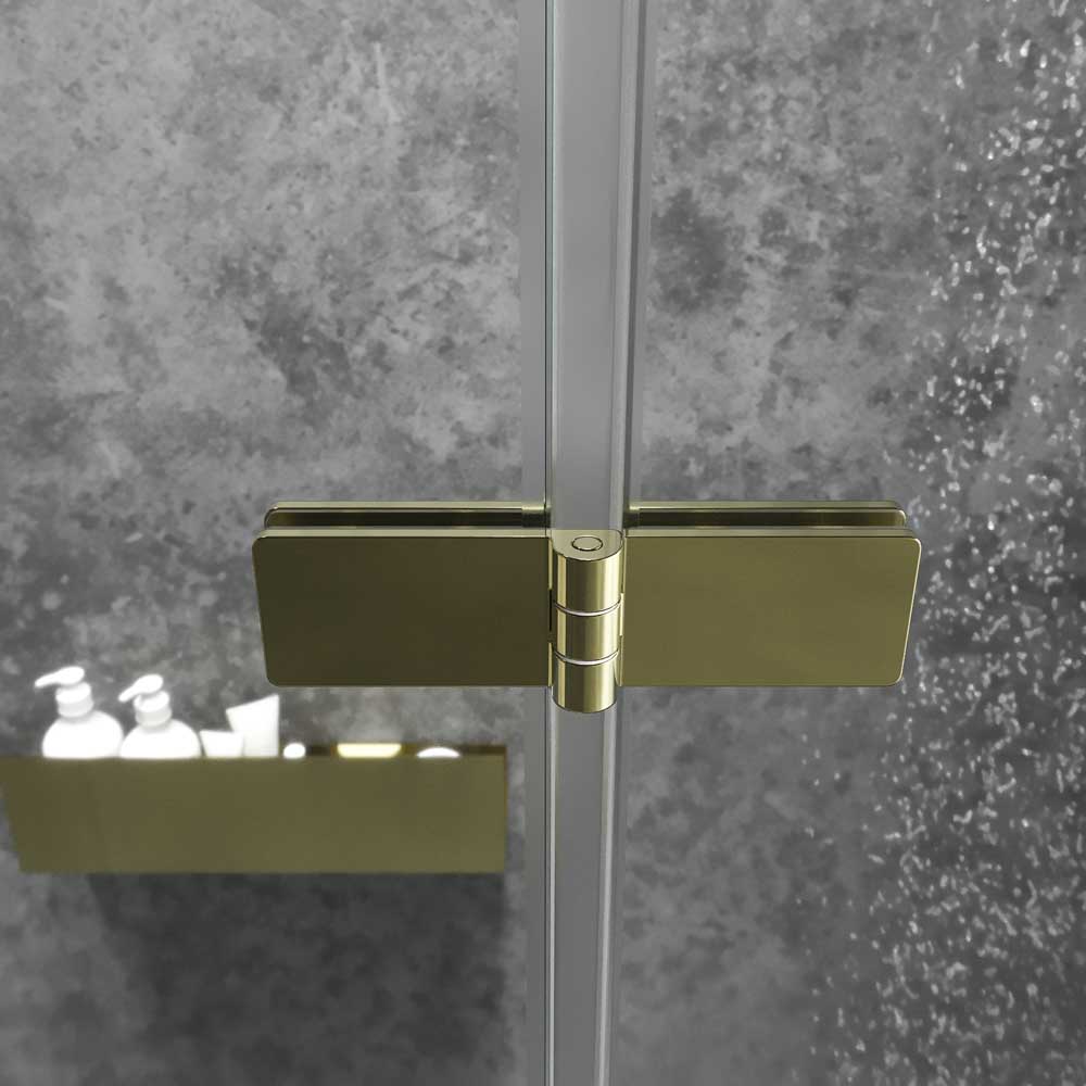 Divisória de duche frontal SILEX 2 fixos - 1 porta rebatível à medida. Acabamento DOURADO MATE – imagem 3