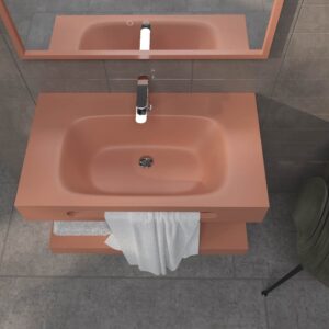 Lavatório suspenso LIDO com cuba centrada e porta-toalhas SOLID SURFACE Rosa acastanhado – imagem 2