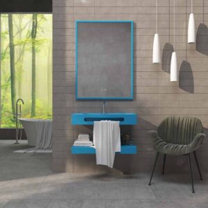 Lavatório suspenso LIDO com cuba centrada e porta-toalhas SOLID SURFACE Azul claro – imagem 2