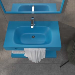 Lavatório suspenso LIDO com cuba centrada e porta-toalhas SOLID SURFACE Azul claro – imagem 1