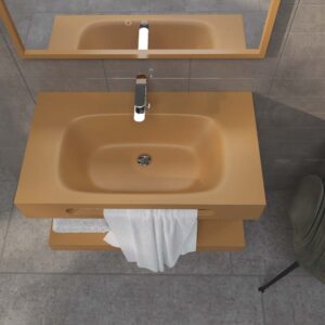 Lavatório suspenso LIDO com cuba centrada e porta-toalhas SOLID SURFACE Bege acastanhado – imagem 1