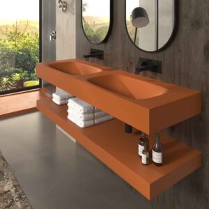 Lavatório suspenso LIDO de duas cubas SOLID SURFACE Castanho alaranjado – imagem 1