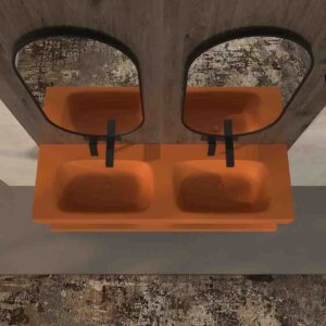 Lavatório suspenso LIDO de duas cubas SOLID SURFACE Castanho alaranjado – imagem 2