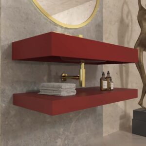 Lavatório suspenso LIDO com cuba centrada SOLID SURFACE Vermelho acastanhado – imagem 2