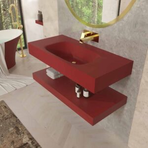 Lavatório suspenso LIDO com cuba centrada SOLID SURFACE Vermelho acastanhado – imagem 1