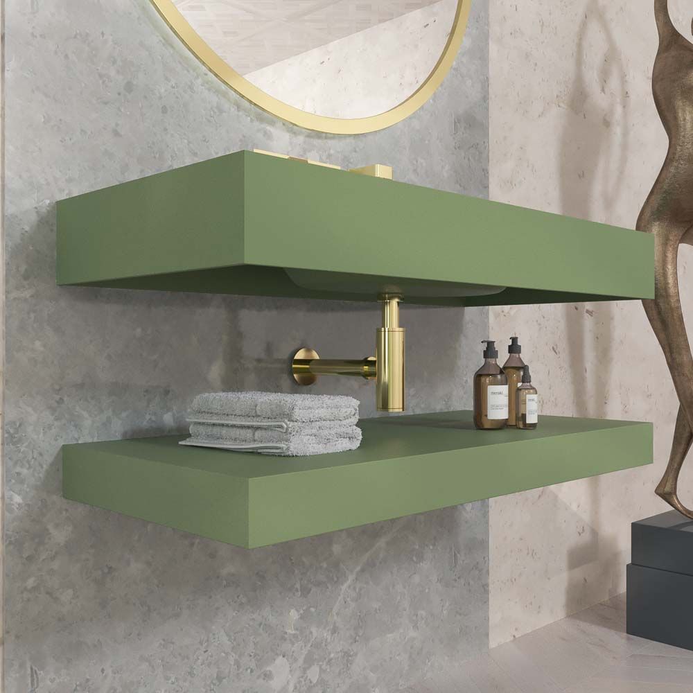 Lavatório suspenso LIDO com cuba centrada SOLID SURFACE Verde réseda – imagem 3