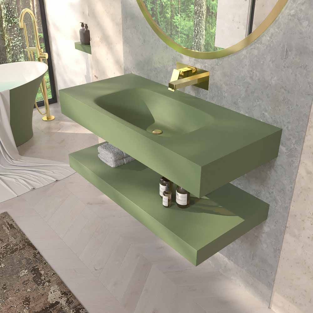 Lavatório suspenso LIDO com cuba centrada SOLID SURFACE Verde réseda – imagem 1