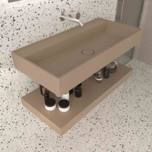 Lavatório suspenso TOTEM com cuba centrada SOLID SURFACE Moka – imagem 2