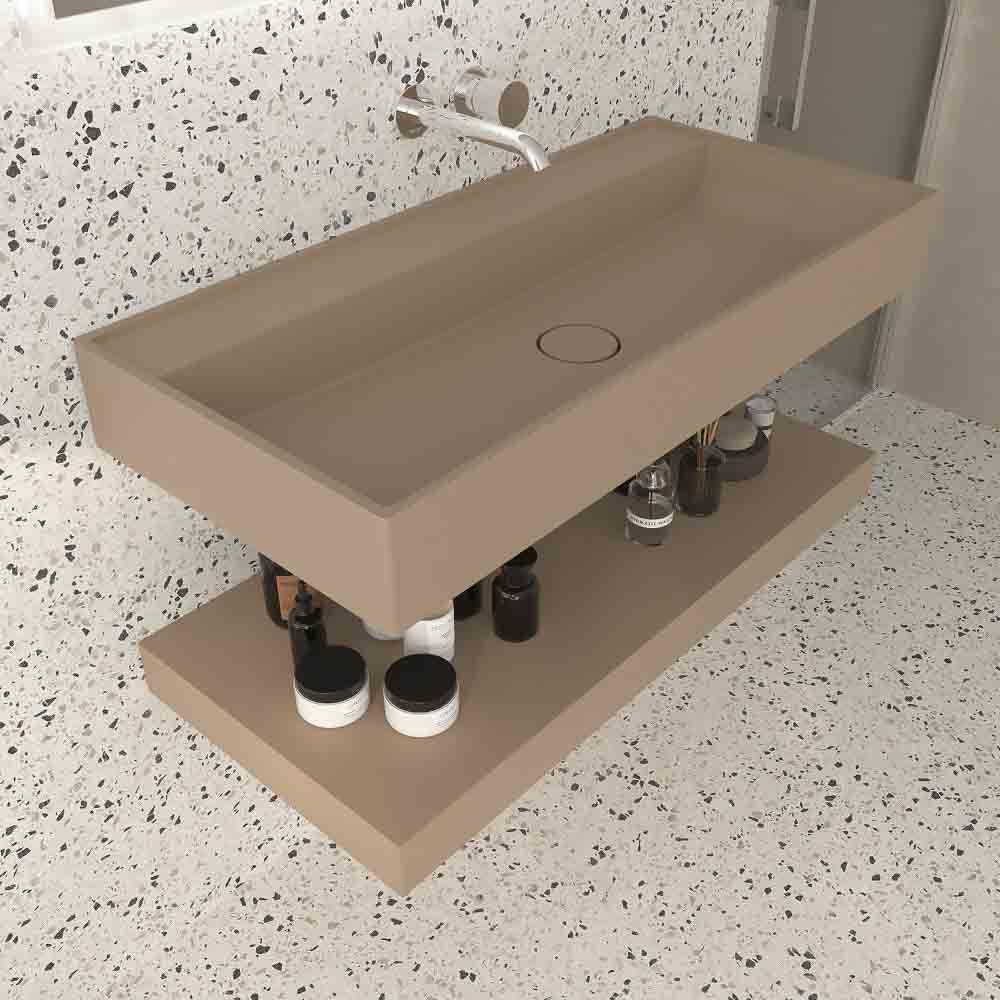Lavatório suspenso TOTEM com cuba centrada SOLID SURFACE Moka – imagem 2
