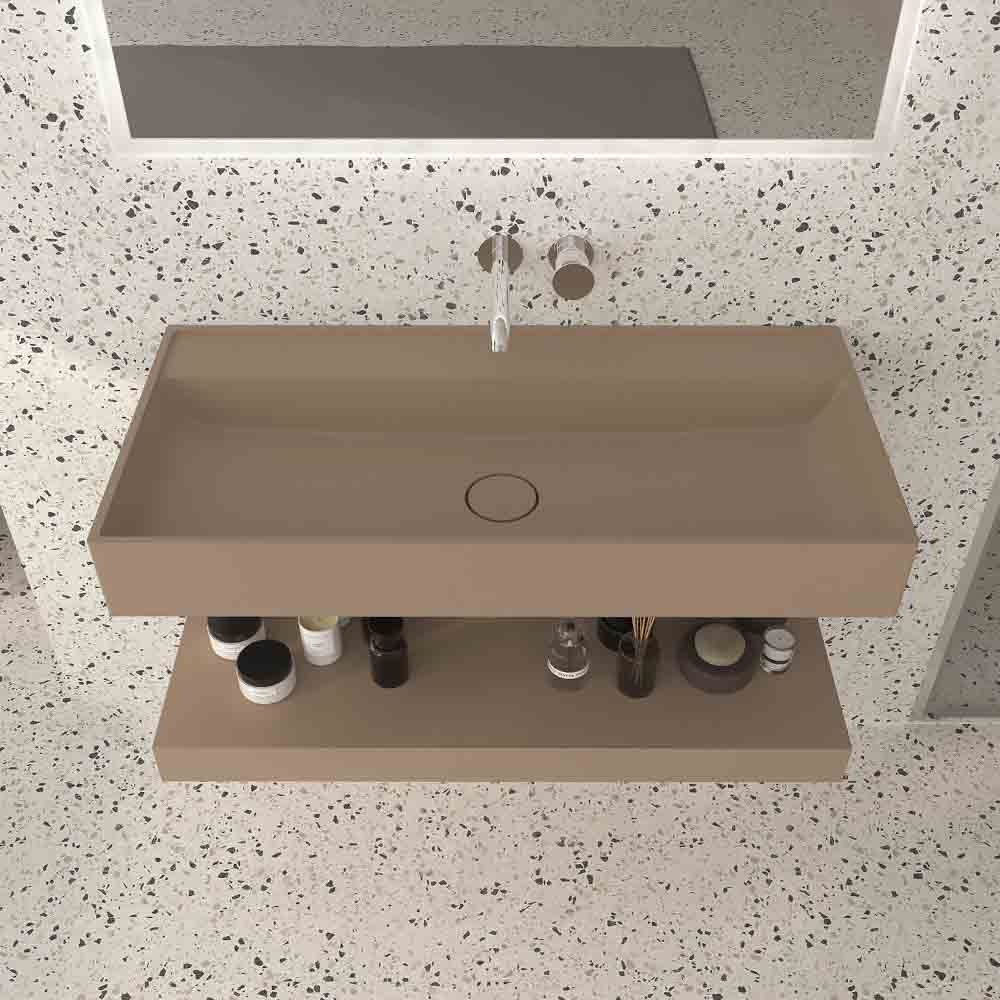 Lavatório suspenso TOTEM com cuba centrada SOLID SURFACE Moka – imagem 1