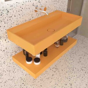 Lavatório suspenso TOTEM com cuba centrada SOLID SURFACE Amarelo açafrão – imagem 1
