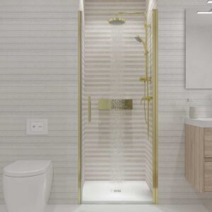 Divisória de duche frontal OPEN 1 porta rebatível à medida. Acabamento DOURADO MATE – imagem 1