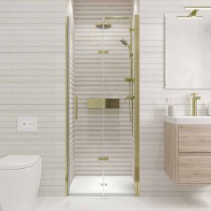 Divisória de duche frontal SINTESIS 1 porta dobrável à medida acabamento DOURADO MATE – imagem 1