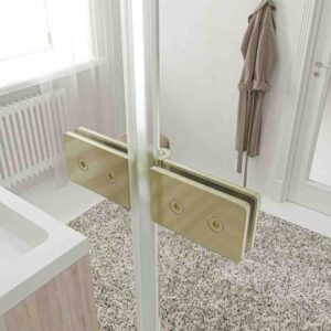 Divisória de duche frontal SINTESIS 1 porta dobrável à medida acabamento DOURADO MATE – imagem 2