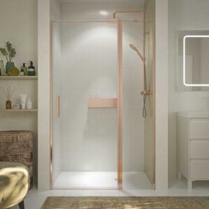 Divisória de duche frontal OPEN 1 fixo - 1 porta rebatível à medida acabamento DOURADO ROSA – imagem 1