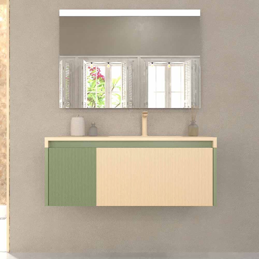 Móvel de casa de banho suspenso BINARIO 2 gavetas acabamento VERDE RÉSEDA/CREME – imagem 1
