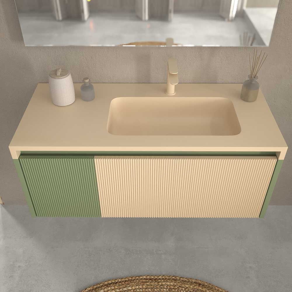 Móvel de casa de banho suspenso BINARIO 2 gavetas acabamento VERDE RÉSEDA/CREME – imagem 6