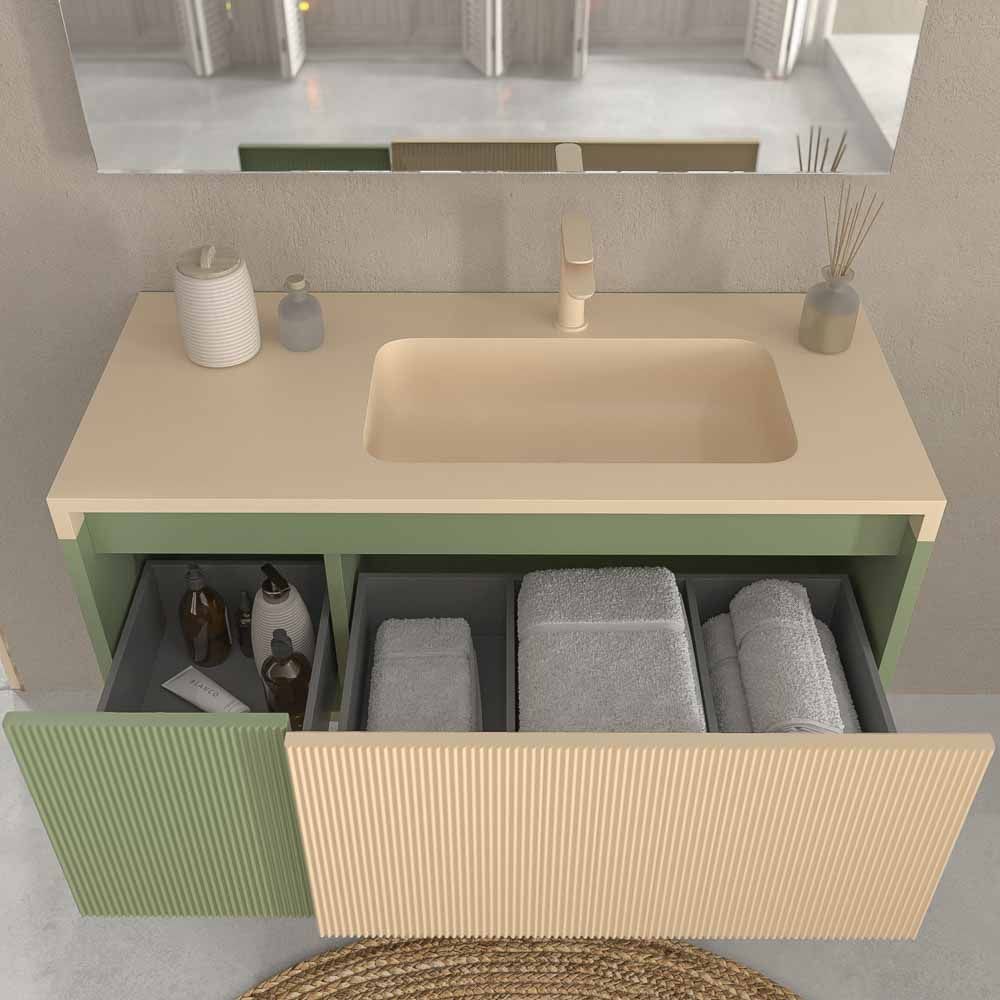 Móvel de casa de banho suspenso BINARIO 2 gavetas acabamento VERDE RÉSEDA/CREME – imagem 5