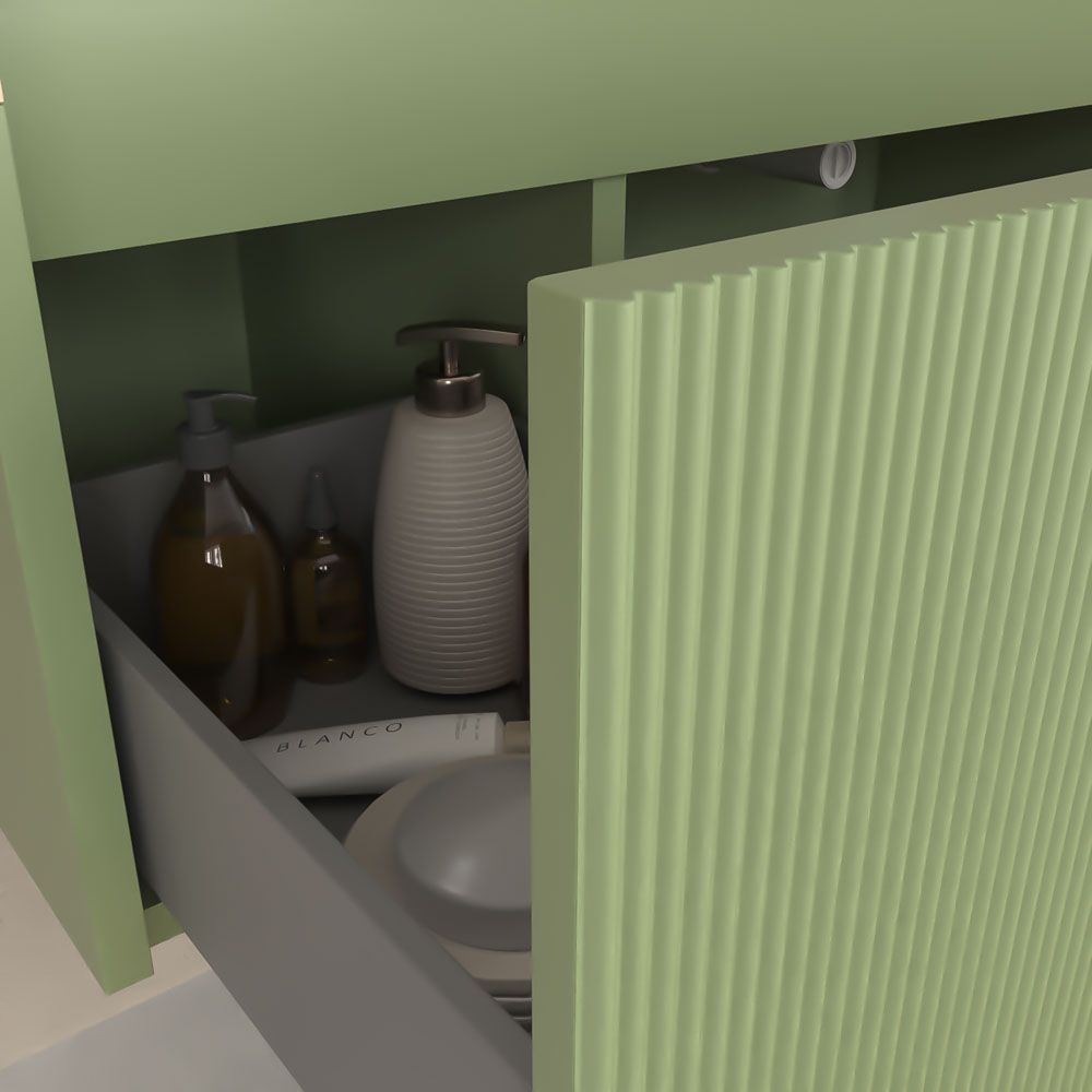 Móvel de casa de banho suspenso BINARIO 2 gavetas acabamento VERDE RÉSEDA/CREME – imagem 4