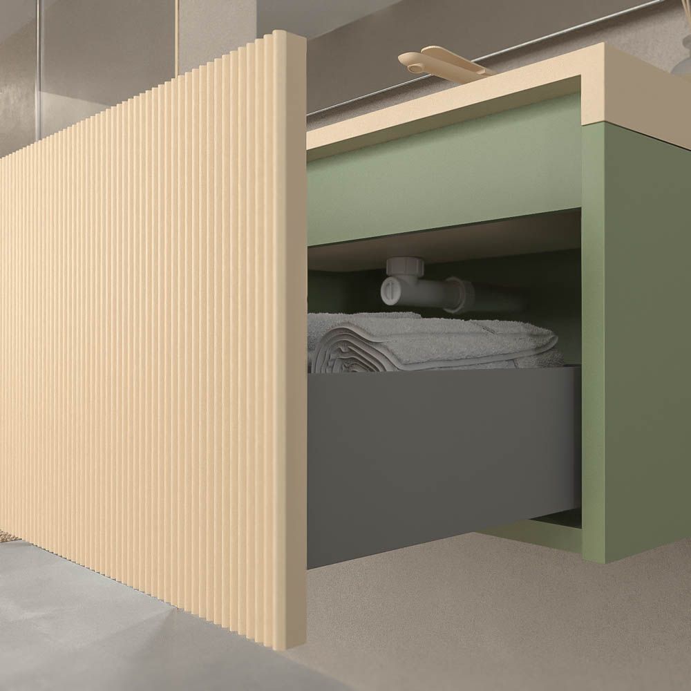 Móvel de casa de banho suspenso BINARIO 2 gavetas acabamento VERDE RÉSEDA/CREME – imagem 2