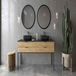Móvel de casa de banho ELLA com pés 4 gavetas CARVALHO CLARO com tampo SOLID SURFACE lavatório HORUS – imagem 1