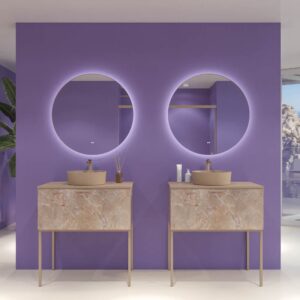 Móvel de casa de banho GRATE com pés 1 gaveta acabamento mármore ÓNIX MOKA com tampo e lavatório SOLID SURFACE Osiris – imagem 1