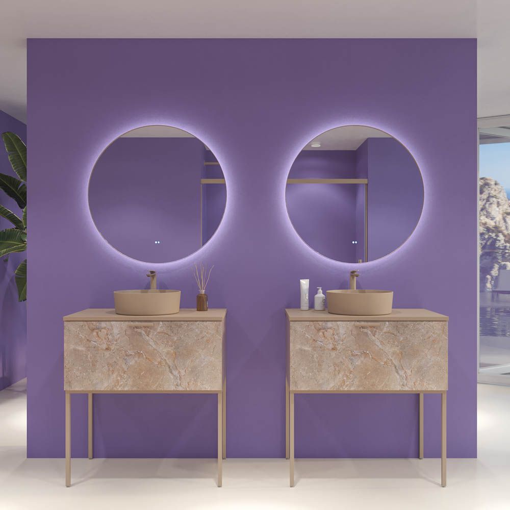 Móvel de casa de banho GRATE com pés 1 gaveta acabamento mármore ÓNIX MOKA com tampo e lavatório SOLID SURFACE Osiris – imagem 1