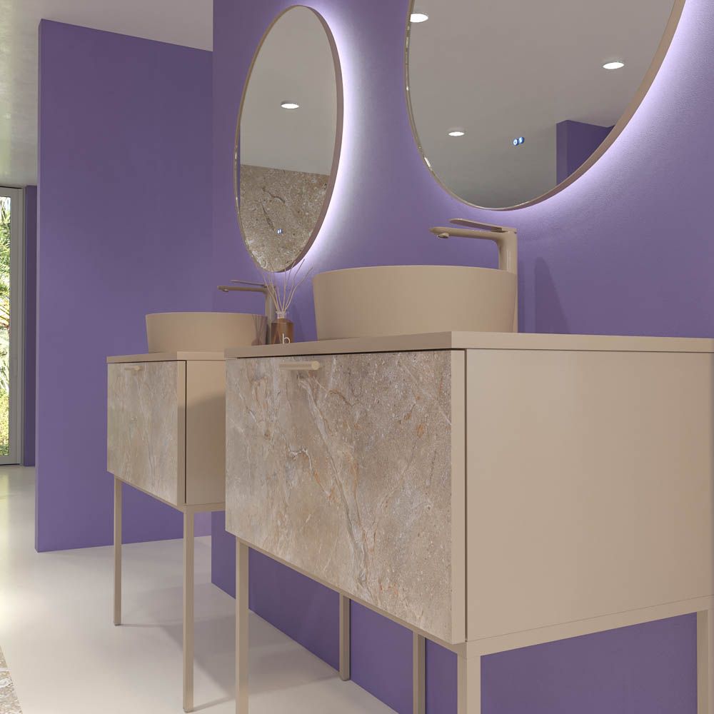 Móvel de casa de banho GRATE com pés 1 gaveta acabamento mármore ÓNIX MOKA com tampo e lavatório SOLID SURFACE Osiris – imagem 6