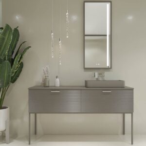 Móvel de casa de banho HOLE com pés 2 gavetas acabamento CINZENTO CIMENTO com tampo e lavatório SOLID SURFACE Fogo – imagem 1