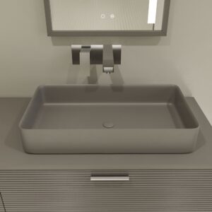 Móvel de casa de banho HOLE com pés 2 gavetas acabamento CINZENTO CIMENTO com tampo e lavatório SOLID SURFACE Fogo – imagem 2
