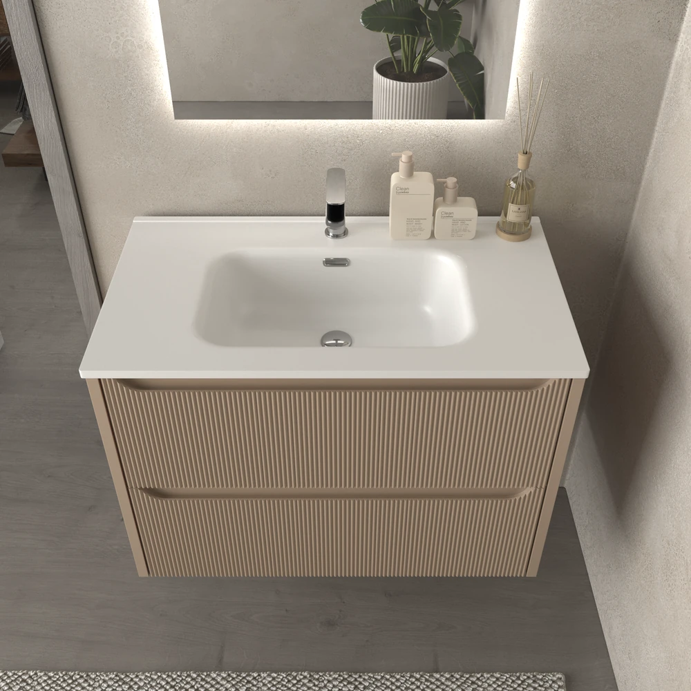 Móvel de casa de banho suspenso 2 gavetas TOSCANA com lavatório de porcelana acabamento millerigue MOKA – imagem 3