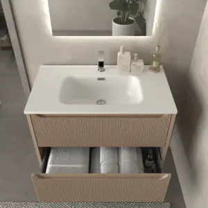 Móvel de casa de banho suspenso 2 gavetas TOSCANA com lavatório de porcelana acabamento millerigue MOKA – imagem 2