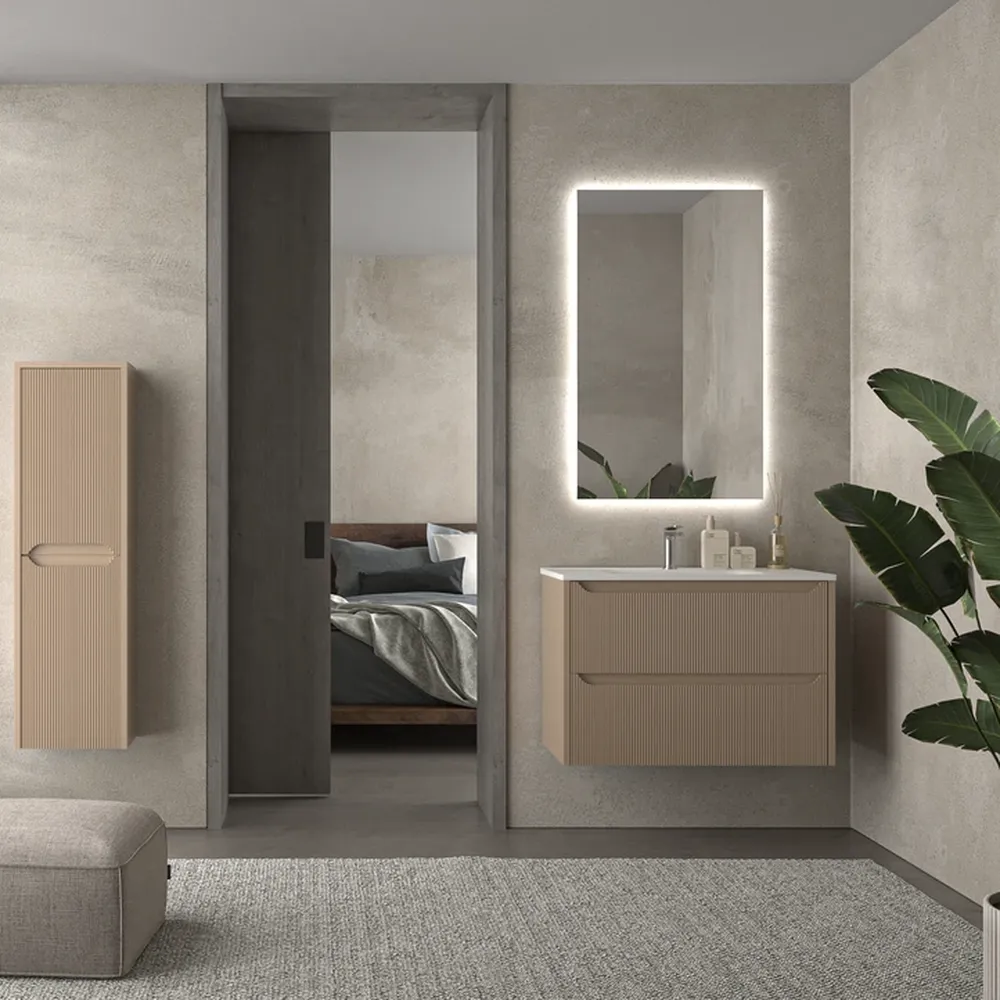 Móvel de casa de banho suspenso 2 gavetas TOSCANA com lavatório de porcelana acabamento millerigue MOKA – imagem 1