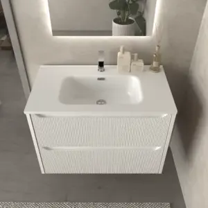 Móvel de casa de banho suspenso 2 gavetas TOSCANA com lavatório de porcelana acabamento millerigue BRANCO – imagem 2