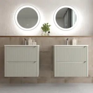 Móvel de casa de banho suspenso 2 gavetas TOSCANA com lavatório de porcelana acabamento millerigue CINZA SILK – imagem 1