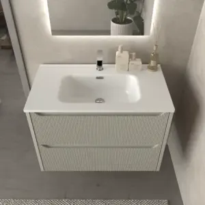 Móvel de casa de banho suspenso 2 gavetas TOSCANA com lavatório de porcelana acabamento millerigue CINZA SILK – imagem 2