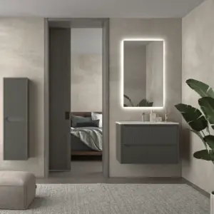 Móvel de casa de banho suspenso 2 gavetas TOSCANA com lavatório de porcelana acabamento millerigue TOPO – imagem 1